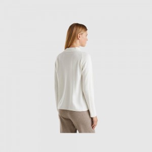 Suéteres Benetton Cashmere blend Mujer Blancos | GLIYKA096