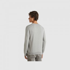 Suéteres Benetton Crew neck 100% cotton Hombre Grises Claro | EIQNAK916