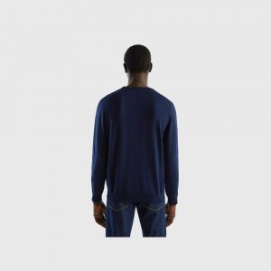 Suéteres Benetton Crew neck 100% cotton Hombre Azules Oscuro | TAXWIY069