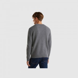 Suéteres Benetton Crew neck wool blend Hombre Grises Oscuro | YRZJDM389