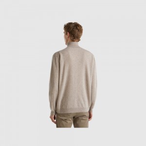 Suéteres Benetton Dove turtleneck in pure Merino wool Hombre Grises | WBVLZG931