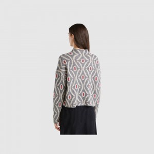 Suéteres Benetton Jacquard turtle neck Mujer Grises | IVRGMF721