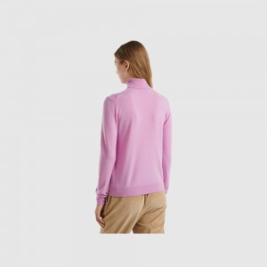 Suéteres Benetton Lilac turtleneck pure Merino wool Mujer Morados | KXQERJ574