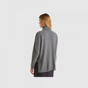 Suéteres Benetton Oversized fit turtleneck in pure cashmere Mujer Grises Oscuro | FGVUYH987