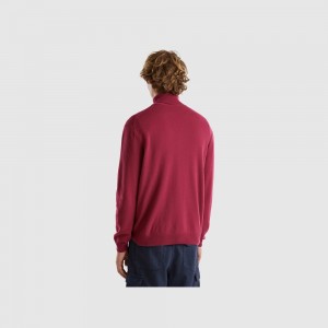 Suéteres Benetton Plum turtleneck in pure Merino wool Hombre Morados | ZWLQVU816