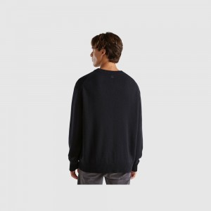 Suéteres Benetton Relaxed fit Hombre Negros | QGDTSY086