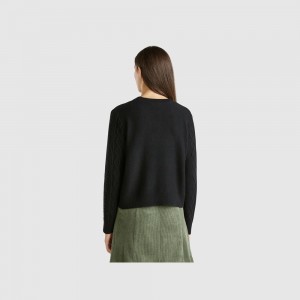Suéteres Benetton cable knit and rhinestones Mujer Negros | FIURWT807