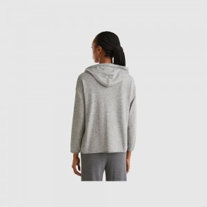 Suéteres Benetton cashmere blend hood Mujer Grises Claro | MGKFOP916