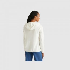 Suéteres Benetton cashmere blend hood Mujer Blancos | QDUHWZ819