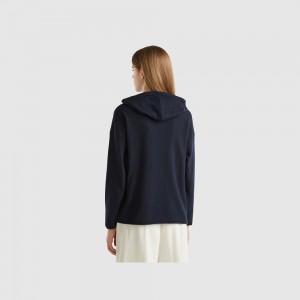 Suéteres Benetton cashmere blend with hood Mujer Azules Oscuro | XHMZAY512
