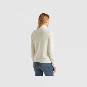 Suéteres Benetton turtleneck in pure cashmere Mujer Blancos | WQYCVA419