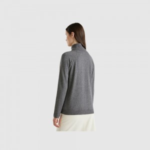 Suéteres Benetton turtleneck in wool and cashmere blend Mujer Grises Oscuro | RTZMPL049