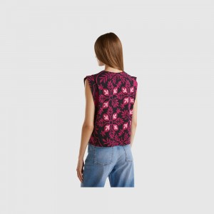 Tank Benetton Floral top in pure cotton Mujer Multicolor | OQJUTS379
