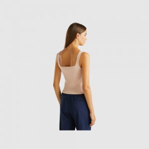 Tank Benetton Knitted tank square neckline Mujer Rosas | OXNSRB317