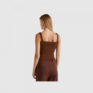 Tank Benetton Knitted tank square neckline Mujer Marrom Oscuro | EIZTAG184
