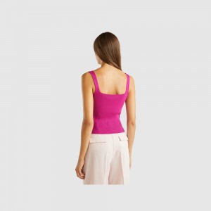 Tank Benetton Knitted tank square neckline Mujer Blancos | KHSIJL589