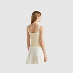 Tank Benetton Knitted tank square neckline Mujer Blancos | ILSVRC502