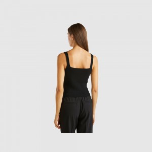 Tank Benetton Knitted tank square neckline Mujer Negros | RIUZJX634