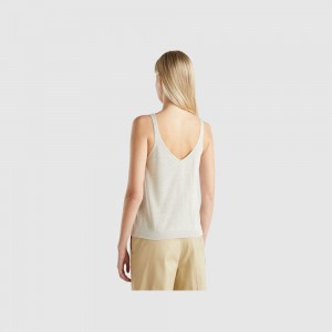Tank Benetton V-neck and lurex Mujer Blancos | GPSDEV571