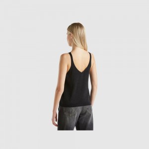 Tank Benetton V-neck and lurex Mujer Negros | KABTEX735
