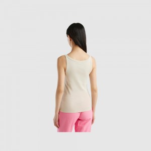 Tank Benetton pure cotton Mujer Beige | OQLYFJ762