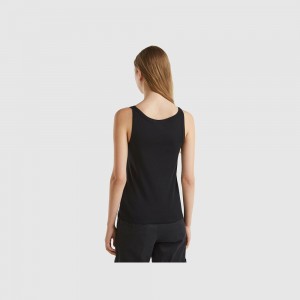 Tank Benetton pure cotton Mujer Negros | NHIQKB968