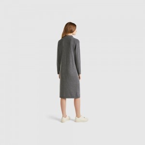 Vestido Benetton Cashmere blend midi Mujer Grises Oscuro | RJXKGP610