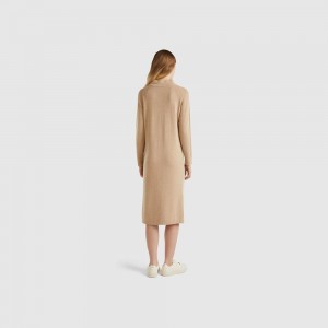 Vestido Benetton Cashmere blend midi Mujer Marrom | IUNMBY782