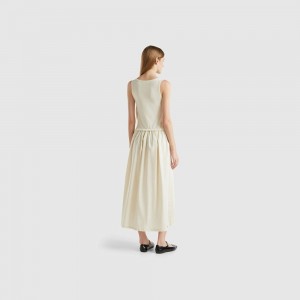 Vestido Benetton Cotton midi Mujer Blancos | CZDPQJ431