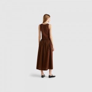 Vestido Benetton Cotton midi Mujer Marrom Oscuro | SBGWCA039