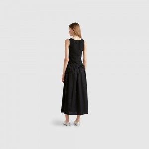 Vestido Benetton Cotton midi Mujer Negros | OWPQKL701