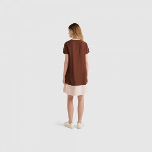 Vestido Benetton Flared Modal blend Mujer Marrom Oscuro | FJNDKV835