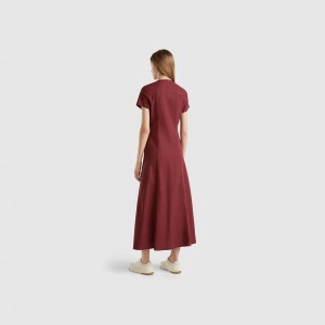 Vestido Benetton Stretch cotton and linen blend Mujer Vino | KHOSJR782