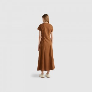 Vestido Benetton Stretch cotton and linen blend Mujer Marrom | XZLVAH801